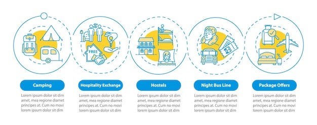 low cost rest vector infographic template. budget rest on vacation presentation design elements. data visualization with five steps. process timeline chart. workflow layout with linear icons