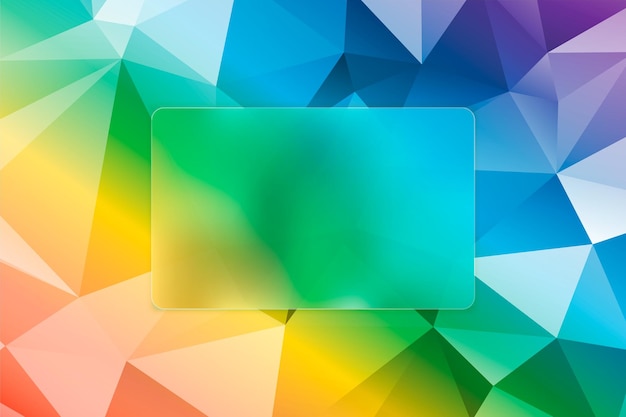 Low poly abstract multicolor vector background with plate for text - glass morphism or frosted glass effect.