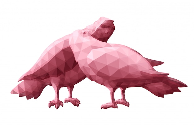 Low poly art with pink pigeons silhouettes