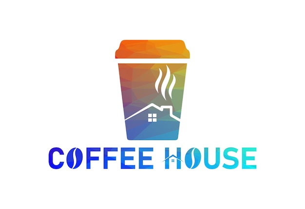 Low Poly and Coffee shop restaurant logo design Vector design concept