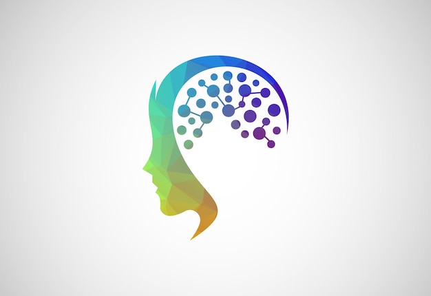 Low Poly and Creative Human Mind Brain Technology logo design Vector design concept