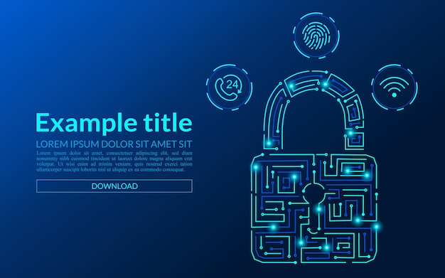 low poly cyber security concept padlock symbol formed by lines and triangles on blue background