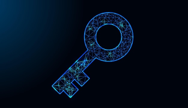 low poly key design security key symbol key design with neon style lighting design