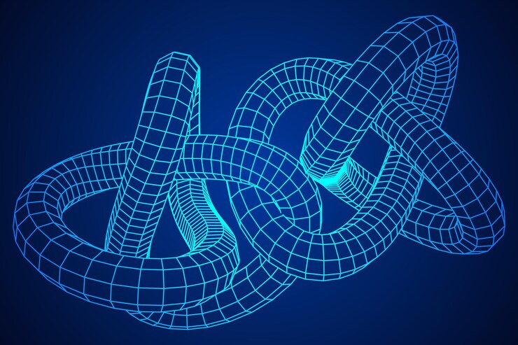 Vector low poly knot or wire wireframe mesh background. scinece and tech vector illustration.