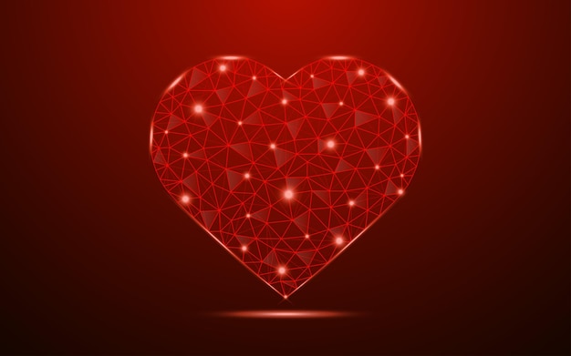 Low poly liefde hart vector met futuristisch concept Medische of groet rode kleur low poly wireframe ontwerp Redden levens liefde samen vriendschap illustratie