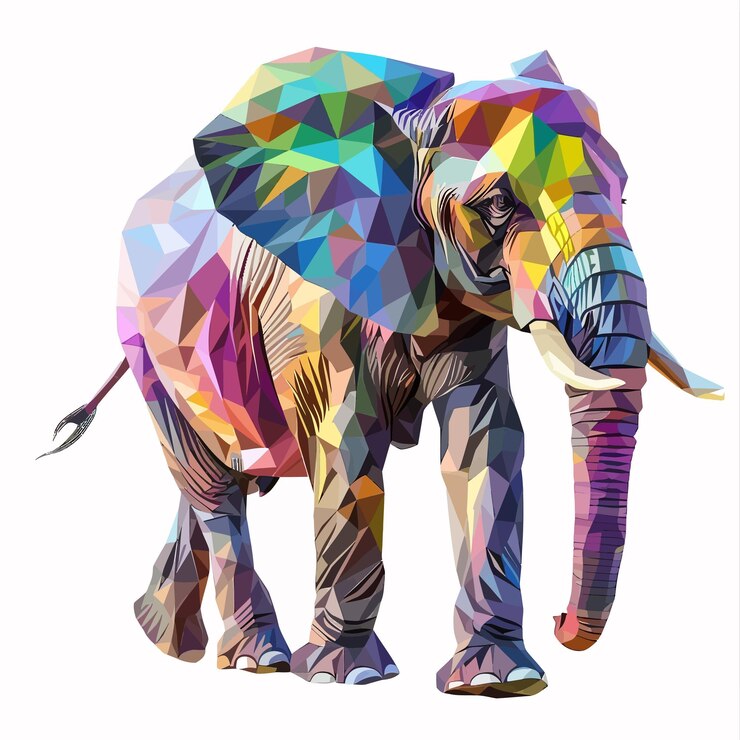 Vector low_poly_multicolored_elephant_concept_of_strenght