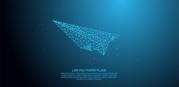 Low poly paper plane, abstract lines and triangle connection dots