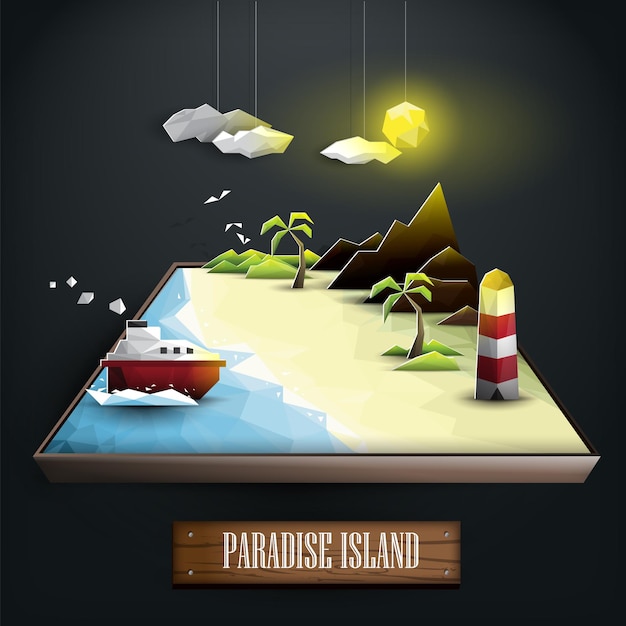 Low poly Paradise island during the day illustration