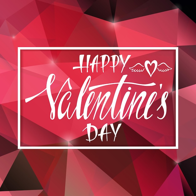 Low poly pattern Happy Valentines Day Handwritten vector lettering design Calligraphic phrase