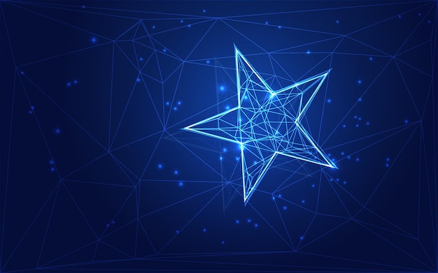 Low Poly Star Icon on Dark Blue Gradient Background Minimalist Geometric and Modern Star Symbol for Digital Art 3D Modeling UIUX and Futuristic Graphics