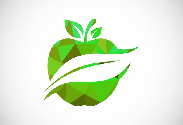 Low poly style apple logo sign symbol Apple sign with negative space leaf