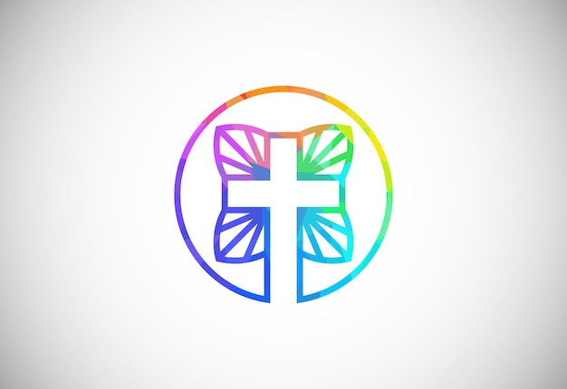 Logo della chiesa in stile poli basso simboli dei segni cristiani la croce di gesù