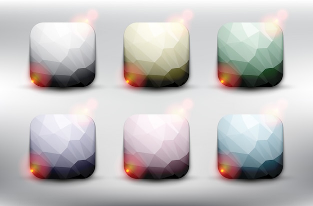 Vector low poly style squares in 6 different colors. square web buttons. isolated on the white background.