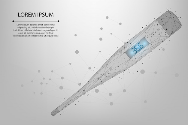 Low poly thermometer with 36,6. Electronic measurement of body heat. Doctor's tool in search of COVID-19.