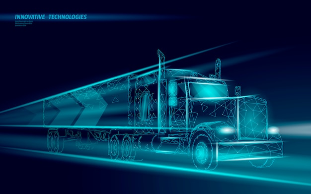 Vector low poly transport abstract truck. lorry van fast delivery shipping logistic.