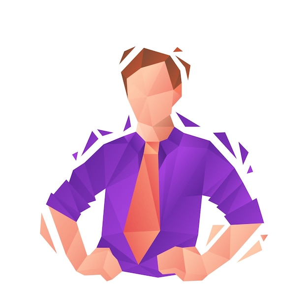 Vector low poly white man in shirt and tie