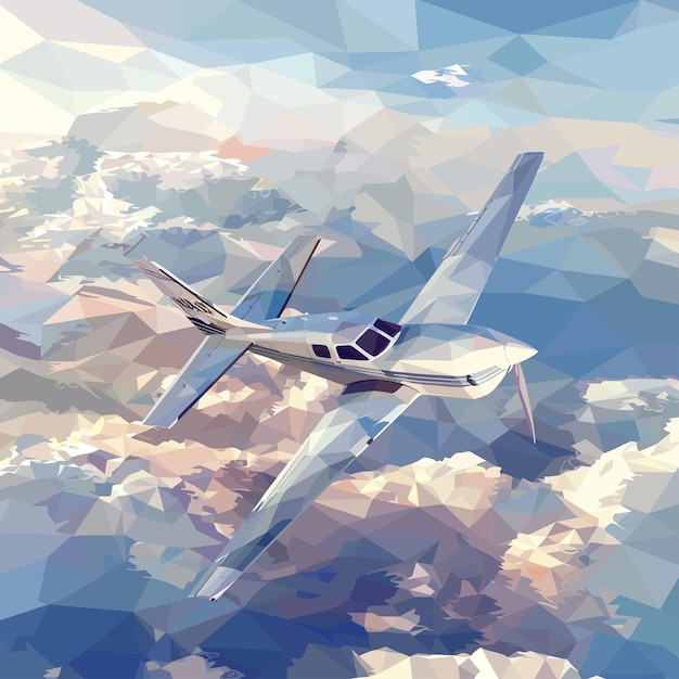 Вектор low_polygon_plane_in_the_sky_with_cloudsvector (низкий многоугольник в небе с облаками)