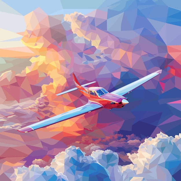 Вектор low_polygon_plane_in_the_sky_with_cloudsvector (низкий многоугольник в небе с облаками)