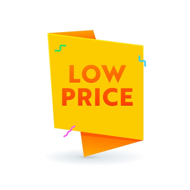 Vector low price banner, ribbon or icon isolated on white background, sale promo offer or tag, cost reduction, discount label