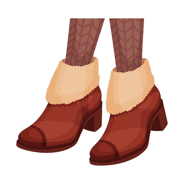 Low Shoes or Boots with Thick Sole and Heels for Autumn or Spring Season Vector Illustration