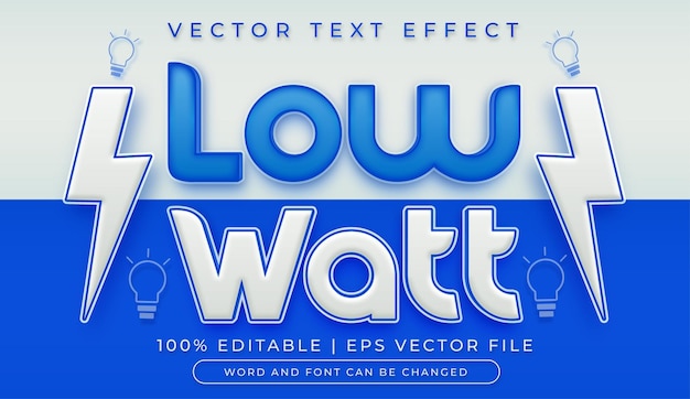 Vector low watt text 3d blue white text effect style