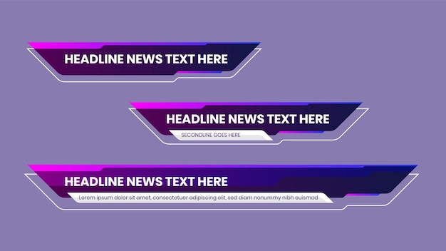 현대적인 다채로운 벡터 비디오 헤드라인 제목 또는 텔레비전 뉴스 바 디자인이 포함된 낮은 세 번째 팩