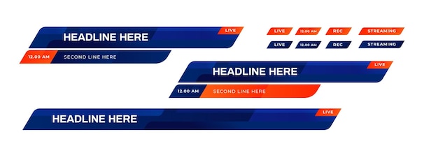 Lower third template Set of TV banners and bars for news and sports channels streaming blue orange