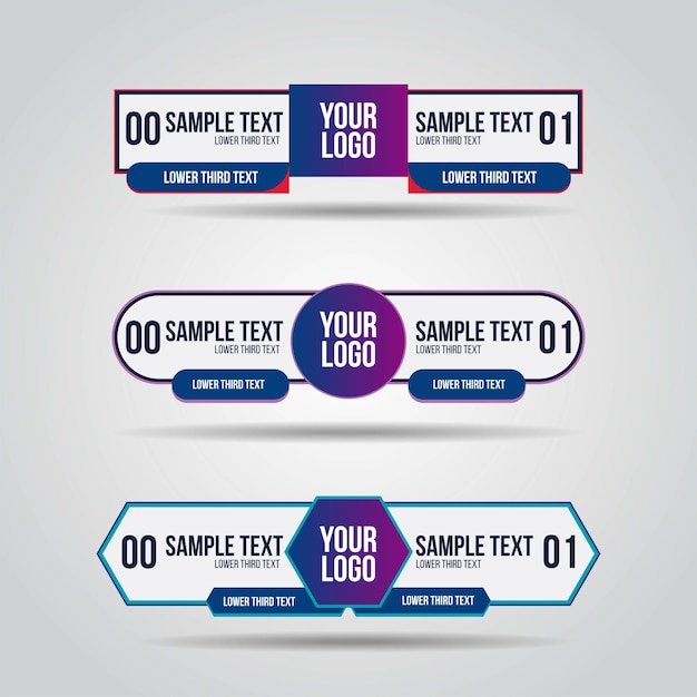 벡터 낮은 세 번째 흰색 및 화려한 디자인 템플릿 현대적인 배너 모음 화면 브로드캐스트 바 이름 투명 배경에서 비디오 편집을 위한 낮은 세 번째 컬렉션