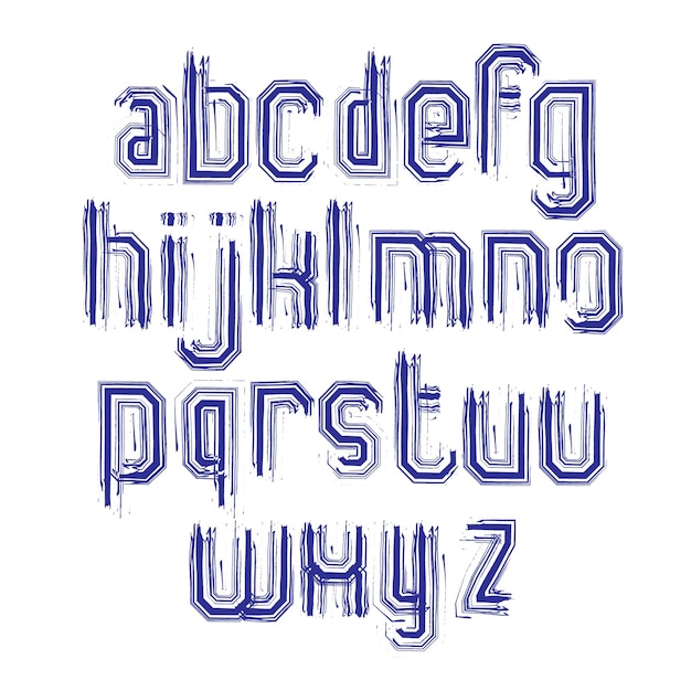 Lowercase calligraphic brush letters, hand-painted striped vector alphabet.