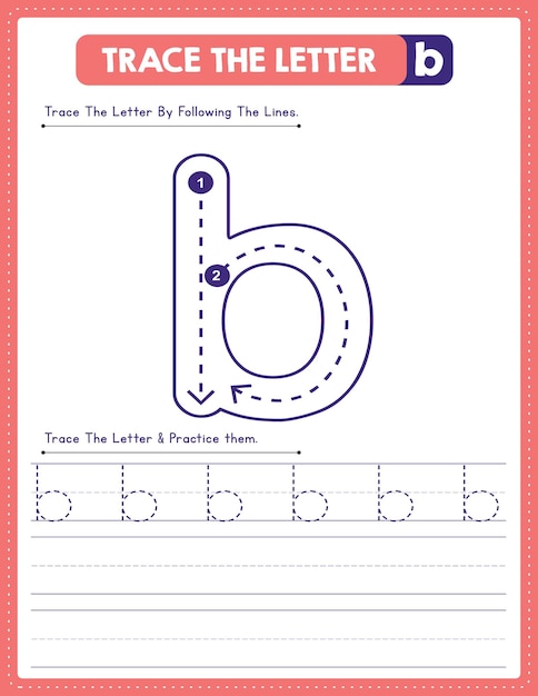 Lowercase Letter Tracing Handwriting Practice Worksheet With Arrow Direction Alphabet b