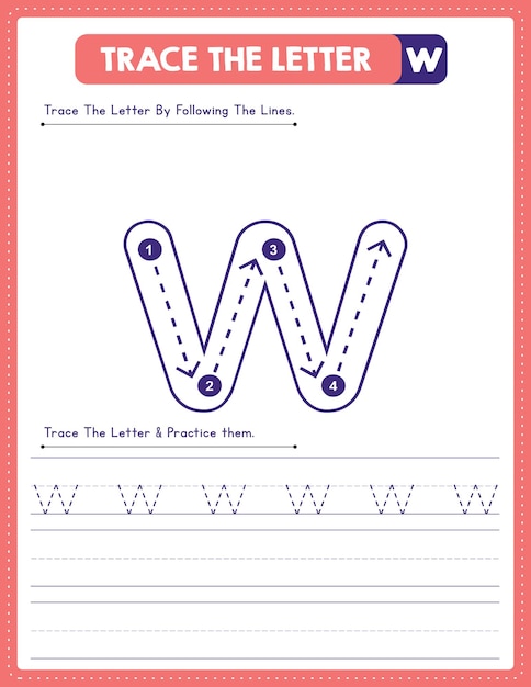 Lowercase Letter Tracing Handwriting Practice Worksheet With Arrow Direction Alphabet w