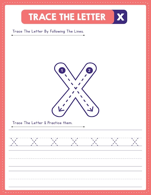 Lowercase Letter Tracing Handwriting Practice Worksheet With Arrow Direction Alphabet x