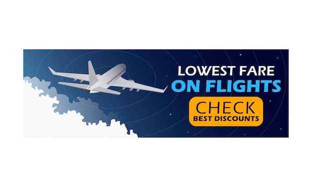 Tariffe più basse sui voli con vettore aereo che viaggia banner e copertina dell'intestazione