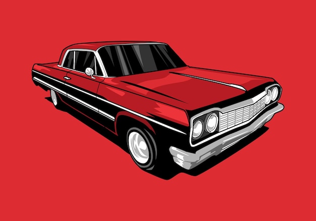 lowrider car vintage car red color graphic vector illustration