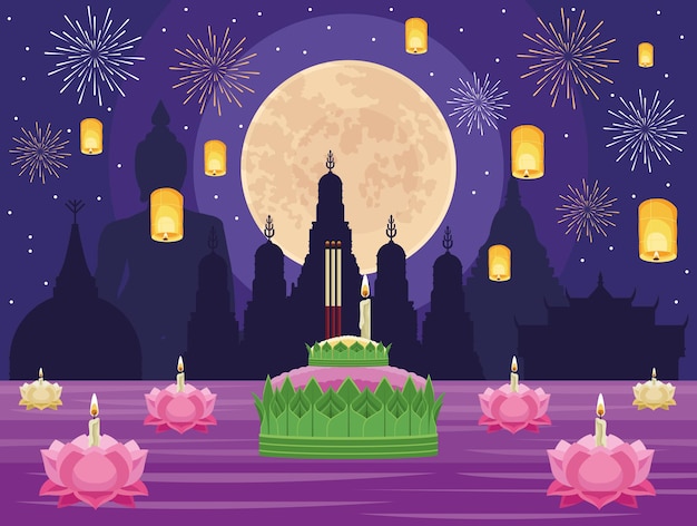 벡터 loy krathong 축하의 밤