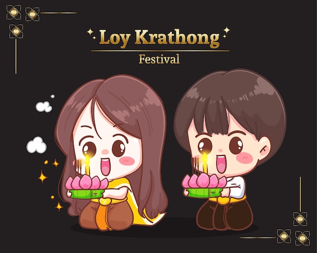 Loy Krathong 축제 귀여운 커플