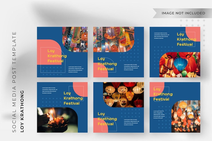 Vector loy krathong festival day instagram posts collection