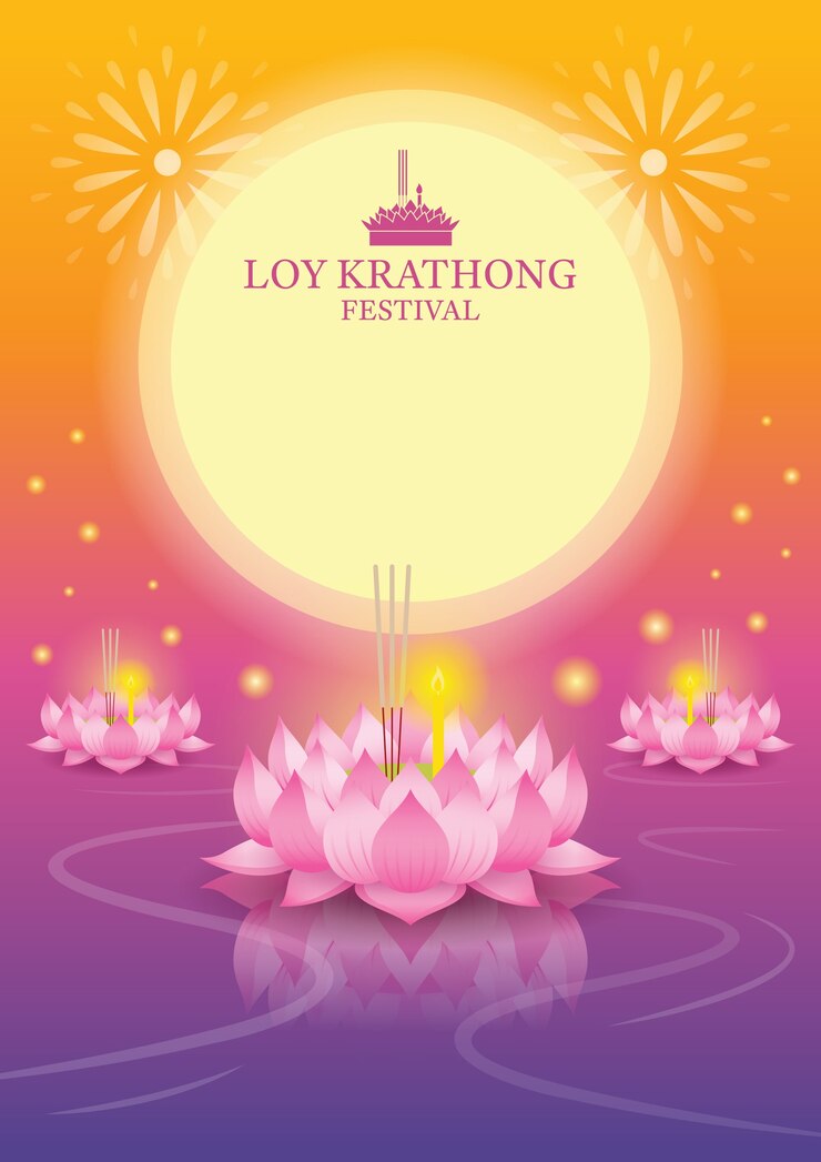 Loy Krathong 축제 보름달 배경, Krathong Made from Lotus