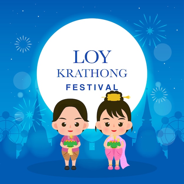 Vector loy krathong festival greeting card