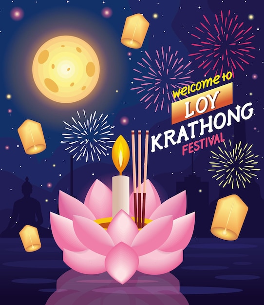 Vettore manifesto del festival krathong loy