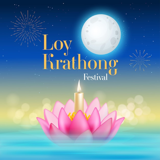 Фестиваль лой кратонг путешествия таиланд - векторная иллюстрация