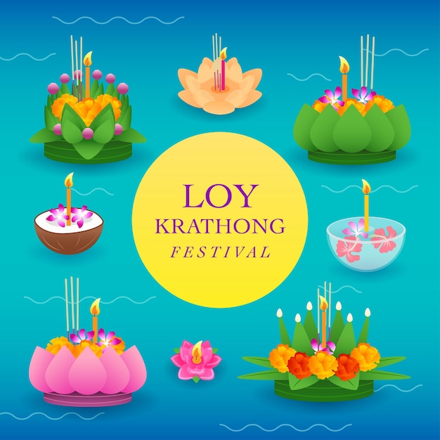 Loy krathong festival wenskaart vector ontwerp