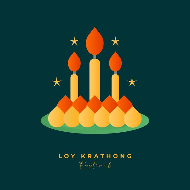 Loy Krathong, Thais traditioneel festival met volle maan, pagode en tempelachtergrond