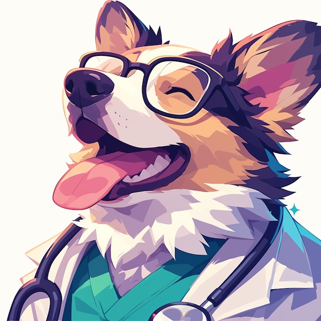 A loyal dog doctor cartoon style