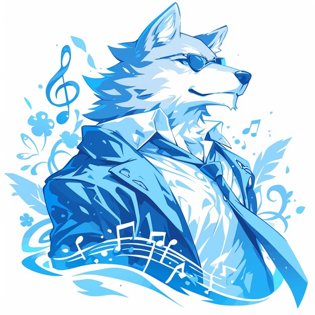 Vector a loyal wolf musician cartoon style