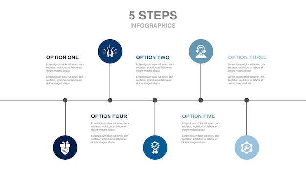 Loyaliteitsprogramma kwaliteitsservice respect ondersteuning pictogrammen Infographic tijdlijn lay-out ontwerpsjabloon Creatief presentatieconcept met 5 stappen