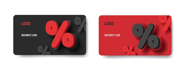 Loyalty discount card template with volume 3d percent signs in red and black colors