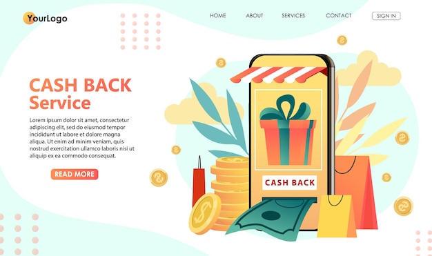 Loyalty program design concept Cash back service on mobile smartphone app application of payment by credit card on online shopping Bonus system to return money Vector illustration