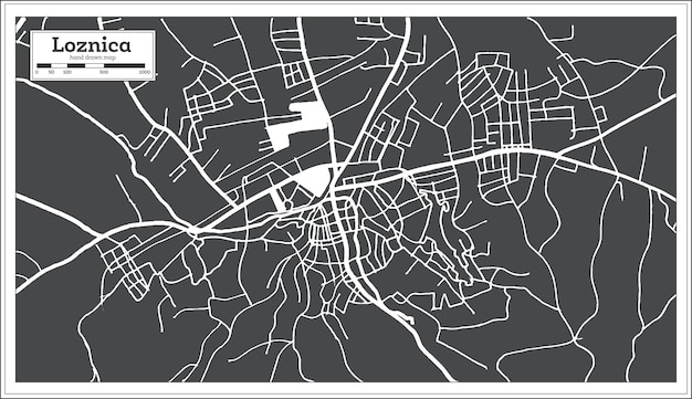 Loznica Serbia City Map in Black and White Color in Retro Style