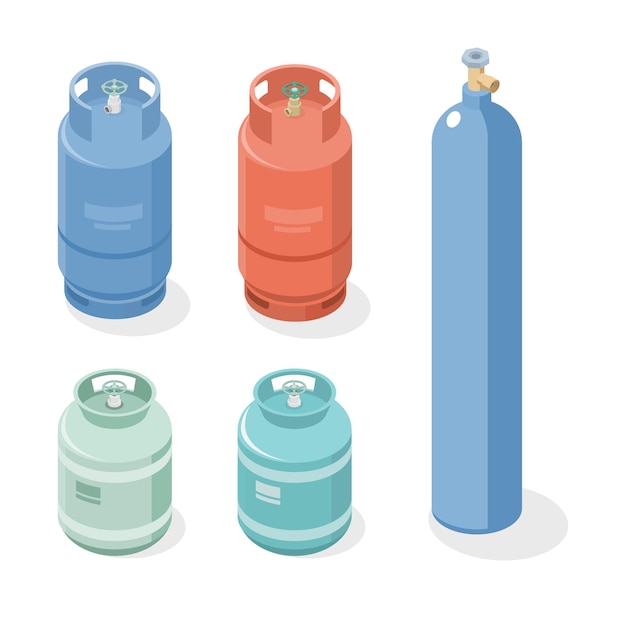 Vector lpg gas tank isometric set industrial components element vector isolated for custom design